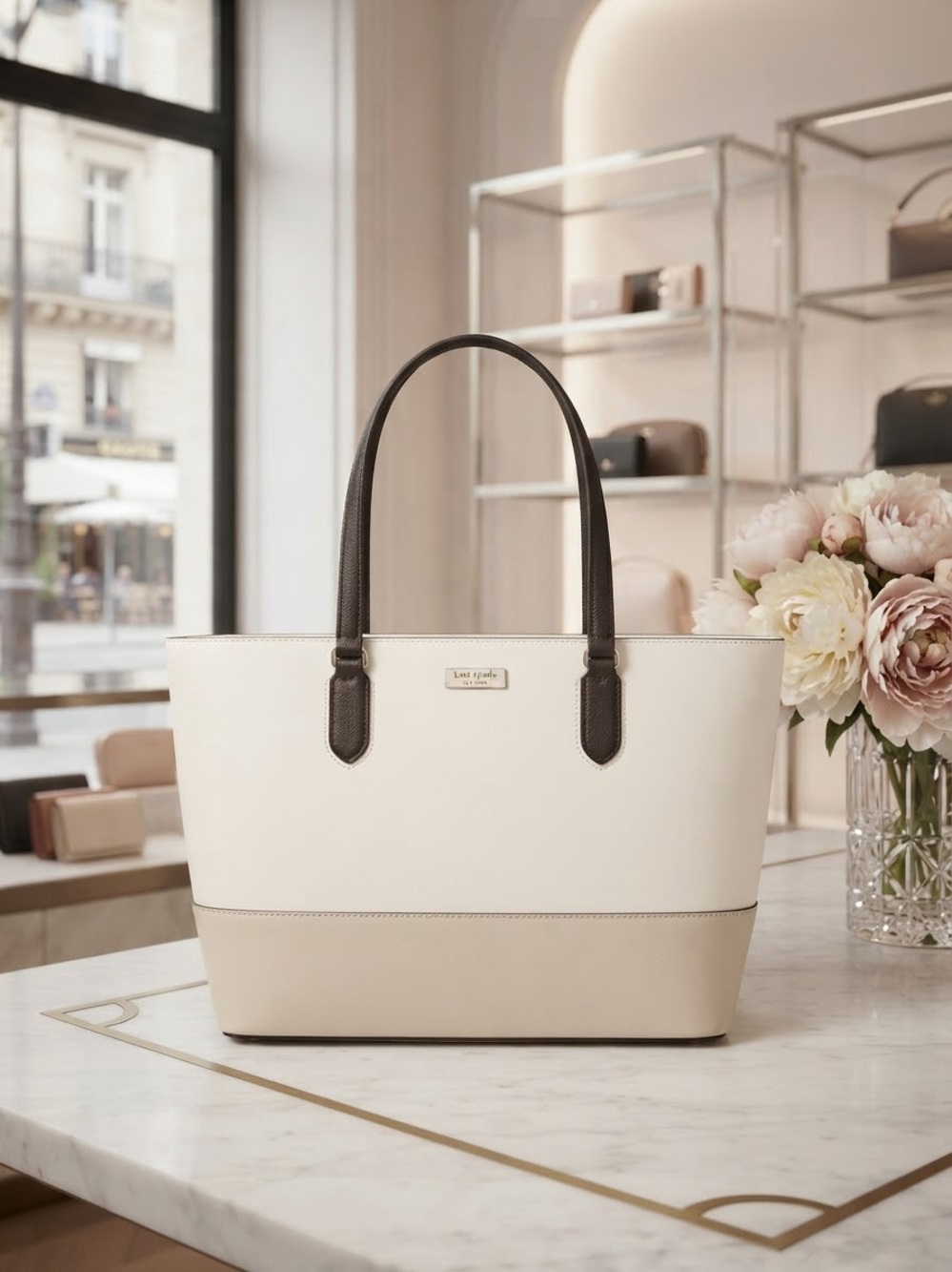 kate spade Two-Tone Cream and Dark Brown Leather Tote